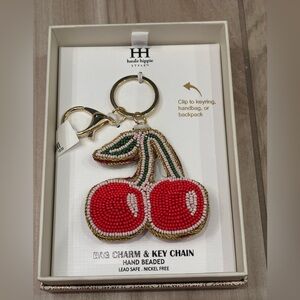 NIB Haute Hippie Cherry Beaded Keychain / bag charm